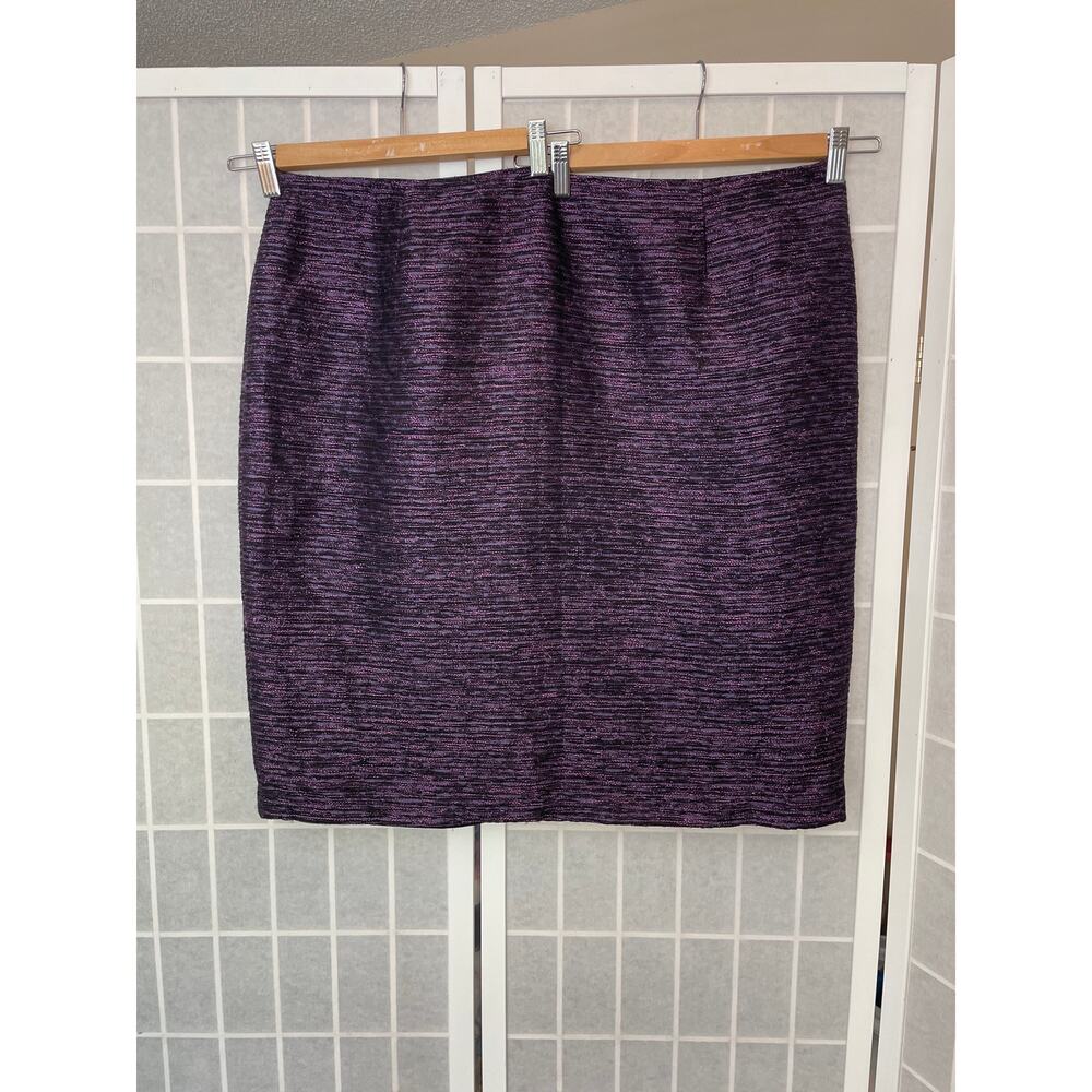Lafayette 148 Purple Metallic Tweed Pencil Skirt 24 Plus Size Luxe Career Glam